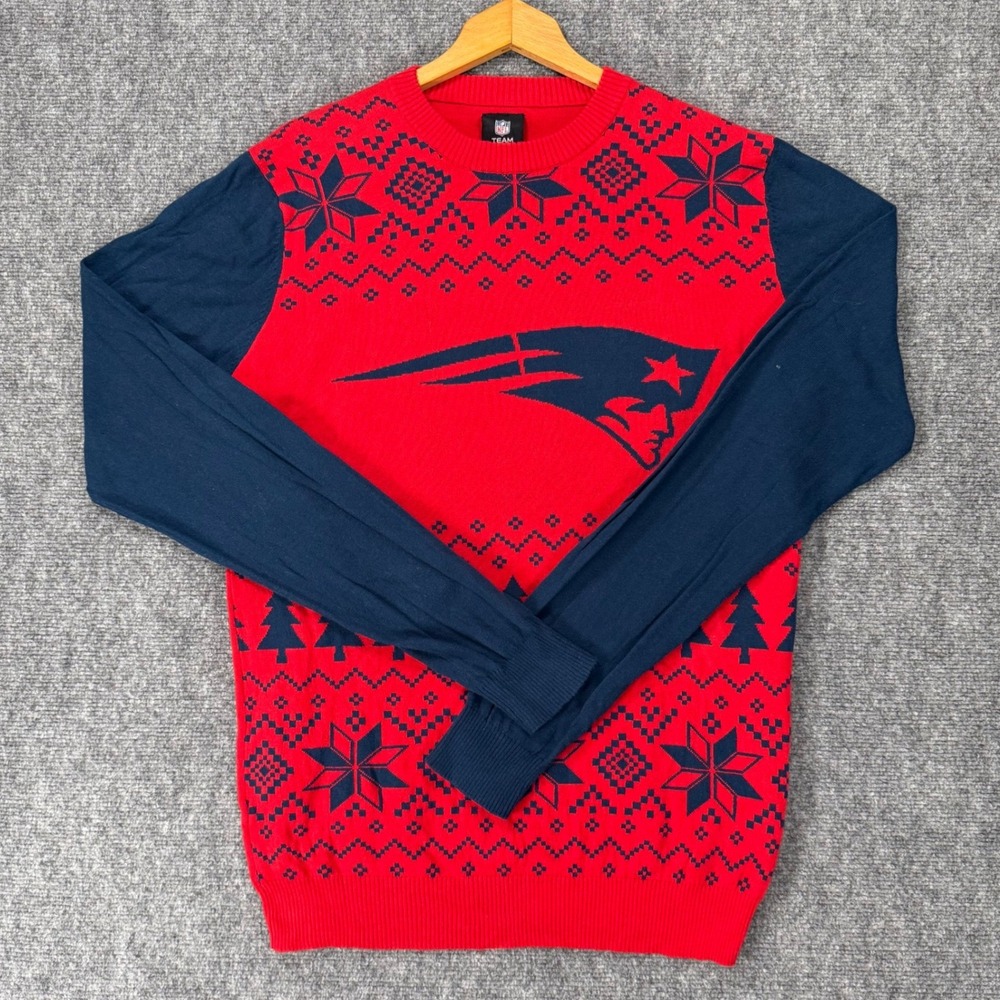 New England Patriots Ugly Christmas Sweater Men's Large Cotton NFL Fair Isle